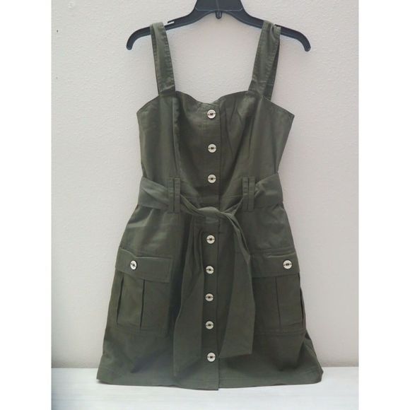 Red Carter Sz Medium Kendall Safari Green Button Mini Dress $190 - Picture 4 of 10